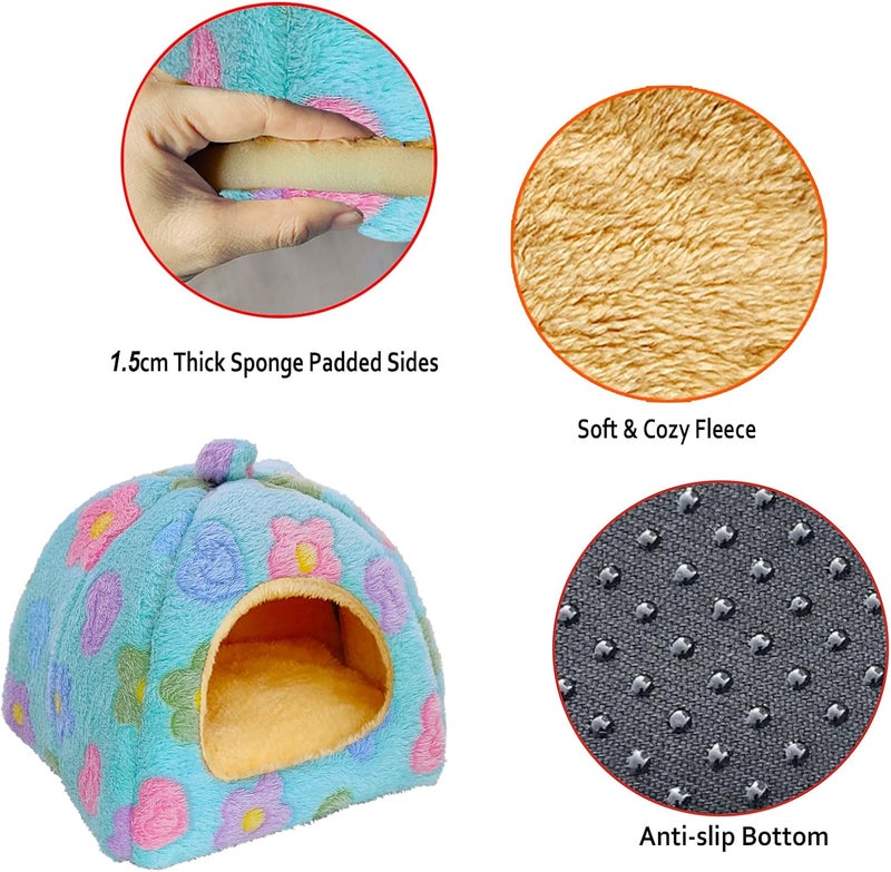 GINIDEAR Guinea Pig Bed, Guinea Pig Warm Hideout House Accessories Cozy Bed for Small Animals Hamsters Chinchillas Dwarf Bunnies Hedgehogs. M, Green Flower - Image 2